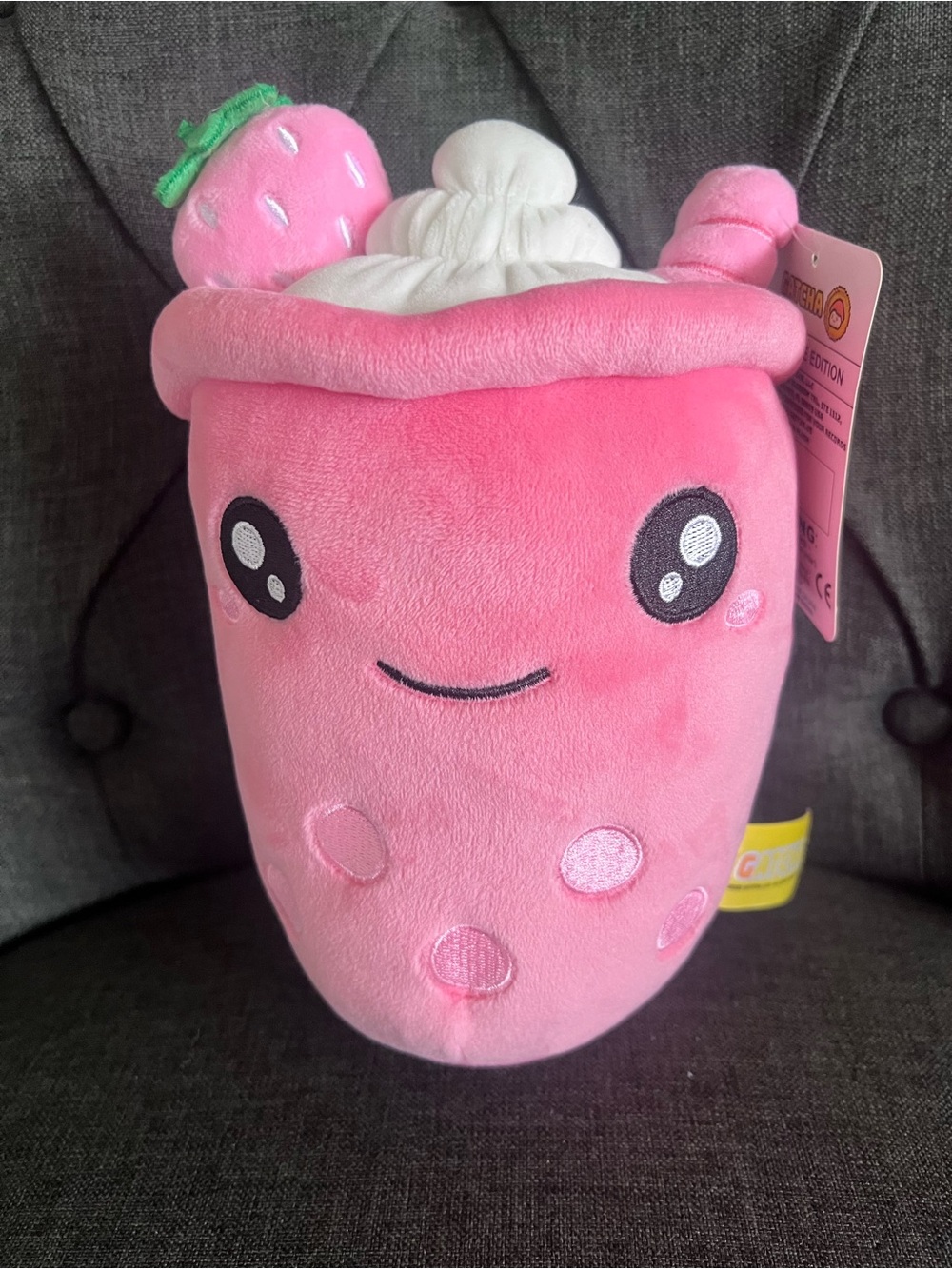 Cute Pink Strawberry Boba Plush with Whipped Top